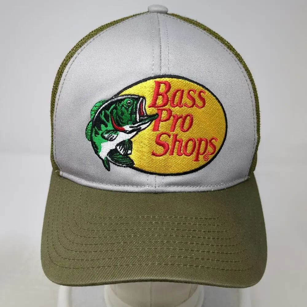 Bass Pro Shops Trucker Hat Green One Size Mesh Back Snapback Fish Patch Logo
